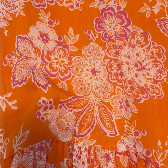 Maeve Anthropologie Orange and Pink Floral Flounced Hem Halter Maxi Size Large - Picture 3 of 7